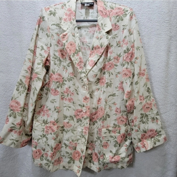 Vintage 90s Linen Blend Cottagecore Blazer Jacket 8P Workwear Office - Picture 1 of 6